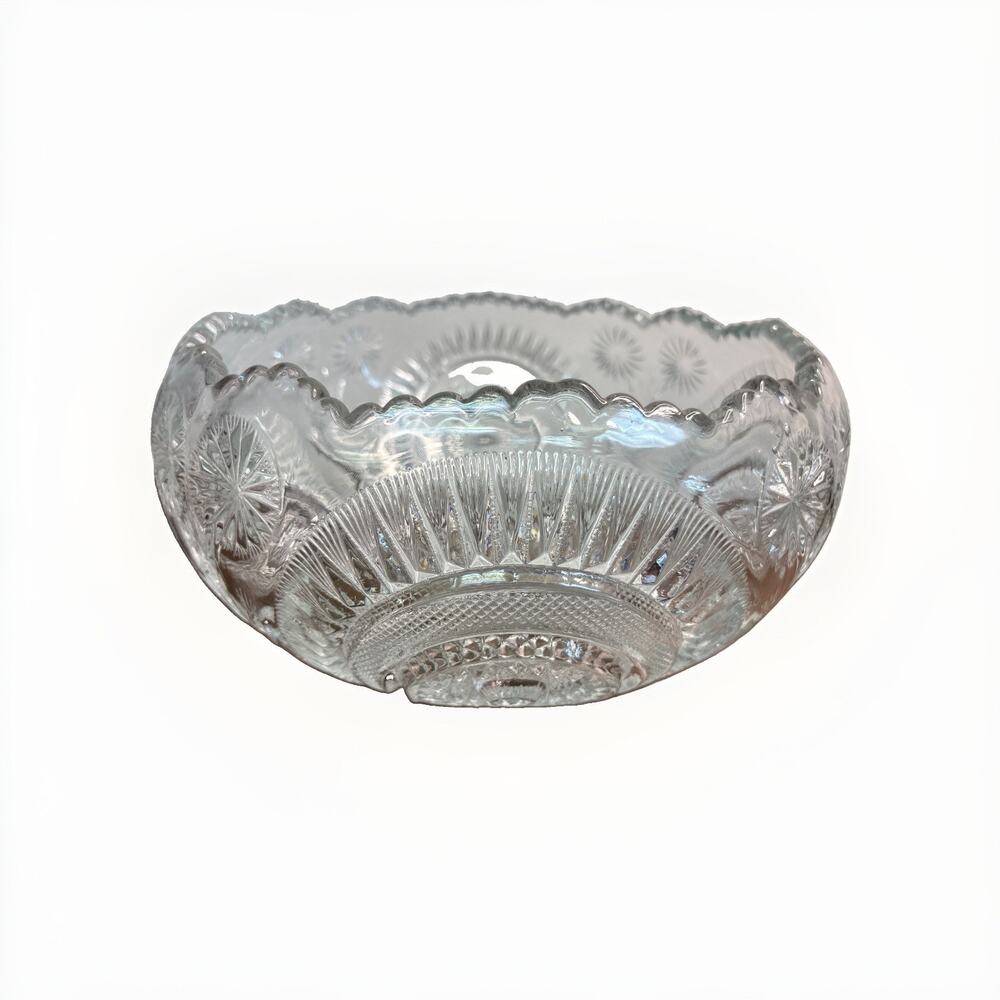 Vintage Anchor Hocking EAPC Star of David Punch Bowl 14” Clear Pressed Glass